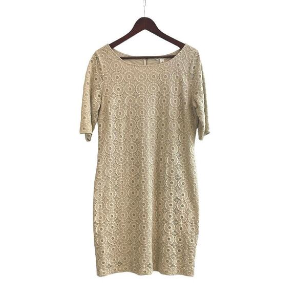 Banana Republic Dresses & Skirts - Banana Republic Crochet Lace Sheath Dress Size 12 Beige Cream Lined Knee Length